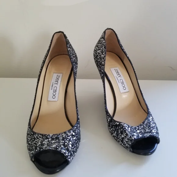 Jimmy Choo Baxen Glitter Peep-toe Wedge Pump - Picture 4 of 6